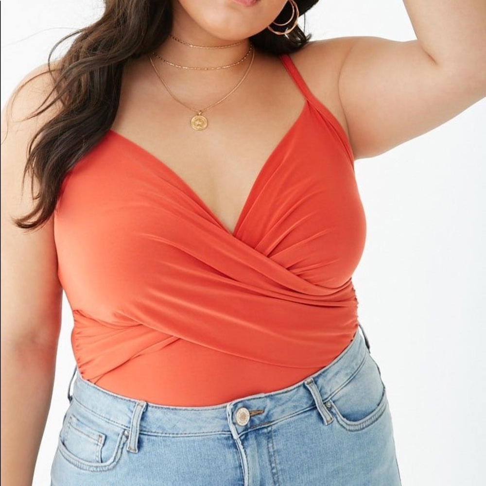 Red Orange Surplice Cami Bodysuit